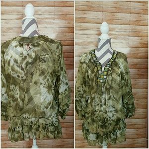 Sunny Leigh fun jeweled sheer blouse